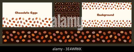 Chocolate eggs vector banner, border and seamless pattern set for Easter graphic designs Stock Vector