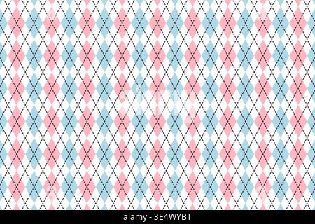 Classic argyle pattern with blue and pink rhombus shapes. Diamond print for sweater, plaid, tablecloth or wrapping paper. Simple geometric background. Cute children wallpaper. Vector illustration. Stock Vector