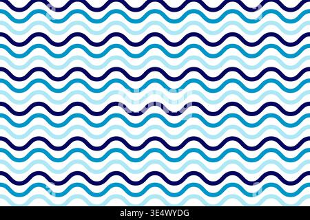 Waves pattern. Repeated blue curvy lines on white background. Sea or ocean, lake or river, swimming pool water texture. Spring or summer theme wallpaper. Simple maritime print. Vector illustration. Stock Vector