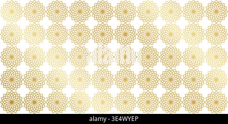 Art deco pattern with repeated golden flower shapes on white background. Luxury floral print. Elegant minimalistic arabesque wallpaper. Golden abstract ornament. Vector illustration. Stock Vector