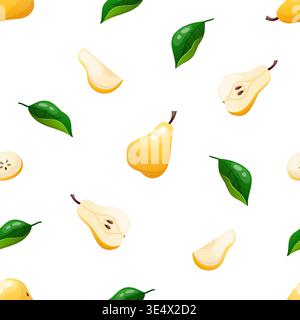 Vector seamless pattern featuring whole and sliced pears Stock Vector