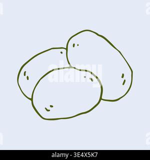 Minimalist vector illustration of three fresh potatoes in a hand drawn style. This clean vegetable line art is ideal for organic farm branding and Stock Vector