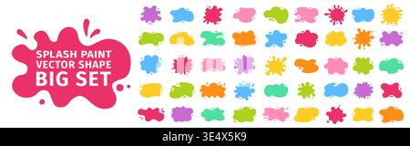 Paint splatters, soft spills, drips decorative abstract shapes, liquid collection. Liquid shapes and frames with uneven wavy edges set. Fluid puddles, splashes, drops, blobs and stains organic forms Stock Vector