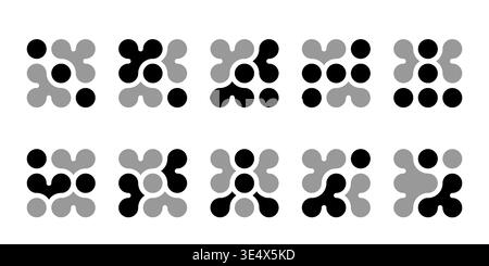 Abstract connected circles and dots icon. Integrate innovate logo, vector technology shape. Neuron Nano molecula, artificial brain symbol. Network Stock Vector