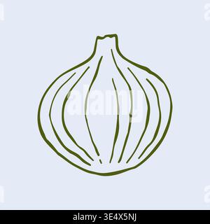 Artistic vector drawing of a whole white or red onion in a minimalist hand drawn style. Versatile vegetable line art suitable for kitchen decor and Stock Vector