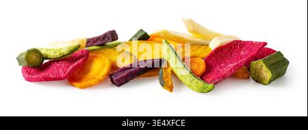Assorted colorful vegetable chips isolated on white background, horizontal composition Stock Photo