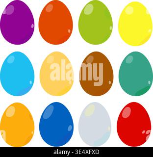 Colorful Easter eggs vector set isolated on transparent background. Multicolored egg collection with glossy highlights. Vibrant spring holiday design Stock Vector