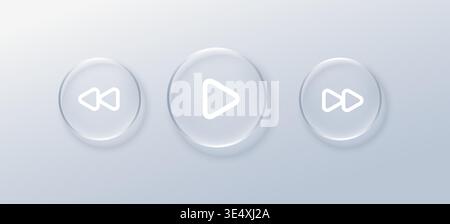 Glass music liquid and button play frame with player effect frosted. White texture shine and glass reflection round with background abstract music Stock Vector