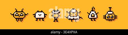 8-bit pixel art yellow and white raiders. Stock Vector