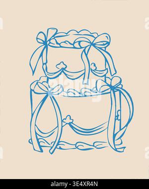 Hand drawn wedding cake with bows. Elegant doodle vector illustration Stock Vector