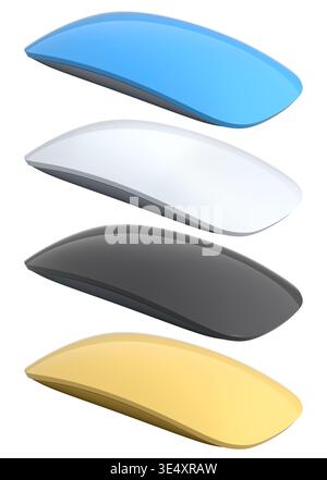 Set of wireless computer mice in various colors side by side isolated on white background, tech design concept. Stock Photo