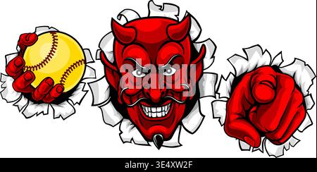 Devil Softball Ball Sport Team Mascot Illustration Stock Vector
