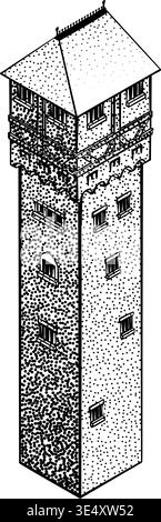 Medieval Building Map Icon Vintage Illustration Stock Vector