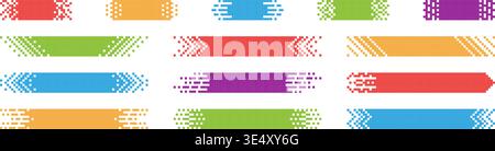 Pixel rectangle header. Pixel gradient title set. Horizontal stripe geometric mosaic banner. Abstract game digital pattern. Web color title shape Stock Vector