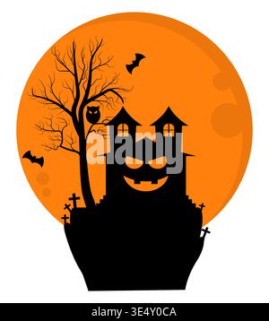 Creepy Haunted House On The Cliff And Full Moon Stock Vector