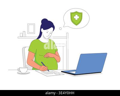 Pregnant Woman Filling Medical Form at Home Healthcare Insurance Concept Vector Illustration Stock Vector