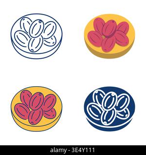 Dried senjed fruit icon set. Oleaster, fruit of the lotus tree symbol. Vector illustration Stock Vector
