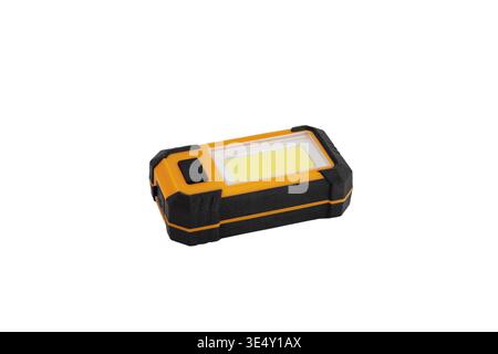 LED Flashlight Rechargeable. Close-up. Isolated on white background. Stock Photo