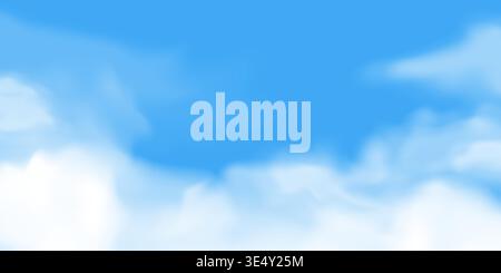 Blue sky background template. Realistic white clouds Stock Vector