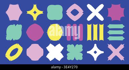 Trendy design set of geometric modern brutalist shapes. Abstract retro icons and symbols in y2k style. Stock Vector
