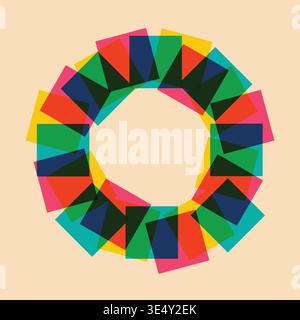 Trendy geometric shapes frame with riso print effect. Risograph art Stock Vector