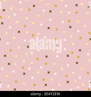 Seamless star pattern. Cute childish wallpaper with gold stars on a pink background Stock Vector