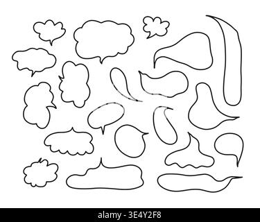 Doodle speech bubbles collection. Cloud textbox set. Hand drawn text comment box Stock Vector