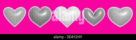 3d hearts icon set with halftone effect. Stock Vector