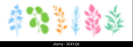 Colorful blurred plants collection. Smooth color shadows of leaves Stock Vector