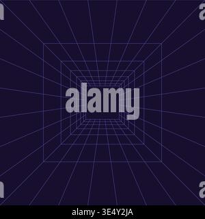 3d violet wireframe grid room. Perspective laser cyberspace Stock Vector