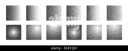 Grainy gradient shape collection. Dotwork noise square set. Stock Vector