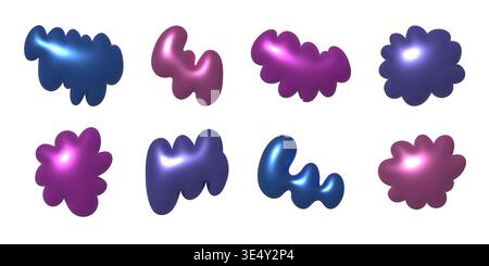 3d metallic doodle vector shapes. Trendy render chrome decoration elements Stock Vector