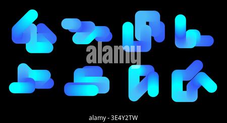 Abstract 3d line set. Gradient blend geometric lines Stock Vector