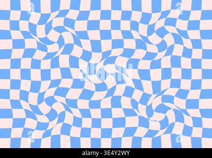 Wavy checkerboard background. Twisted psychedelic pattern Stock Vector