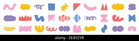 Trendy colorful doodle shapes. Abstract brutalist elements set Stock Vector