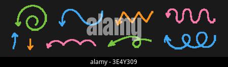 Doodle arrows set. Pixel brush colorful arrow collection Stock Vector