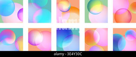 Trendy set of square background with vivid gradient shapes. Stock Vector