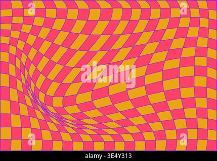 Abstract checkered background with distorted squares. Colorful trippy 1970s Stock Vector