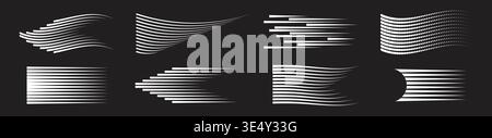Speed lines set. Motion effect, white lines on black background Stock Vector
