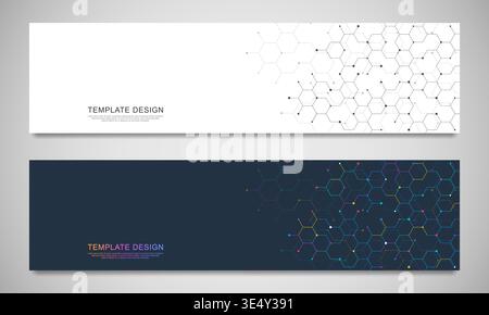 Abstract geometric background with hexagons shape pattern for banner or website header template Stock Vector