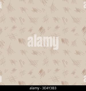 Brown Pen Hatching Seamless Pattern on Beige Background, Hand Drawn Vector Scribble Texture, Organic Abstract Doodle Backdrop for Stationery and Stock Vector