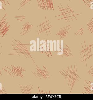 Red Pen Hatching Seamless Pattern on Beige Background, Hand Drawn Vector Scribble Texture, Organic Abstract Doodle Backdrop for Stationery and Packing Stock Vector