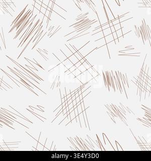 Hand Drawn Pen Scribble Seamless Pattern, Vector Organic Hatching Texture, Minimalist Abstract Doodle Background for Fabric, Wrapping Paper, Web Stock Vector