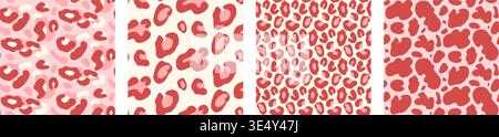 Leopard seamless pattern in monochrome pink for girly print. Animal background with leopard fur spots patterns in coquette aesthetic. Vector set with Stock Vector