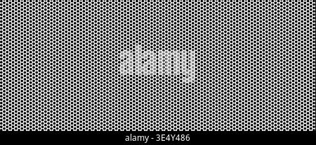 Fiber honeycomb soccer pattern with carbon hexagon on white for sport print. Large black hex cells fill the surface in a uniform nano grid. Geometric Stock Vector