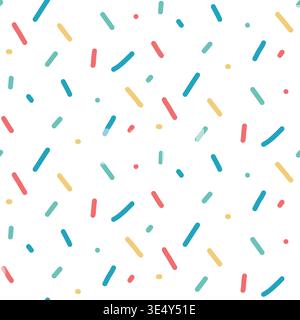 Abstract sprinkles dots dash colorful seamless pattern. Small dash funky random sprinkles background. Simple birthday confetti wallpaper. Vector surfa Stock Vector