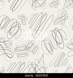 Eco Friendly Forest Green Seamless Pattern on Linen Background, Hand Drawn Vector Scribble Texture, Organic Abstract Doodle for Botanical Branding Stock Vector