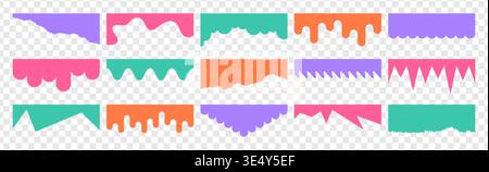 Separator header, section divider shapes set for website, app, web page. Modern bottom, top border, headline design elements, colored footers with curve lines, drips, drops on transparent background Stock Vector