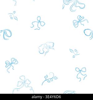 Cute, flirty bows in seamless pattern. Hand-drawn girly ribbon bows isolated on white background. Perfect for weddings, holidays, party decorations, g Stock Vector