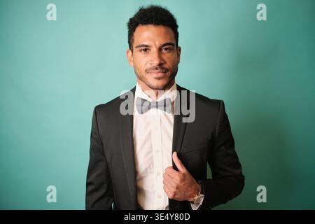 Confident man in suit and bow tie posing Stock Photo
